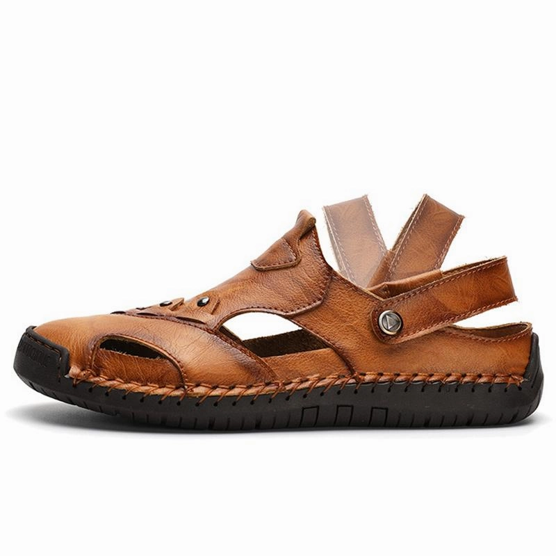 Men Summer Genuine Leather Beach Sandals Slippers Godfather Slippers