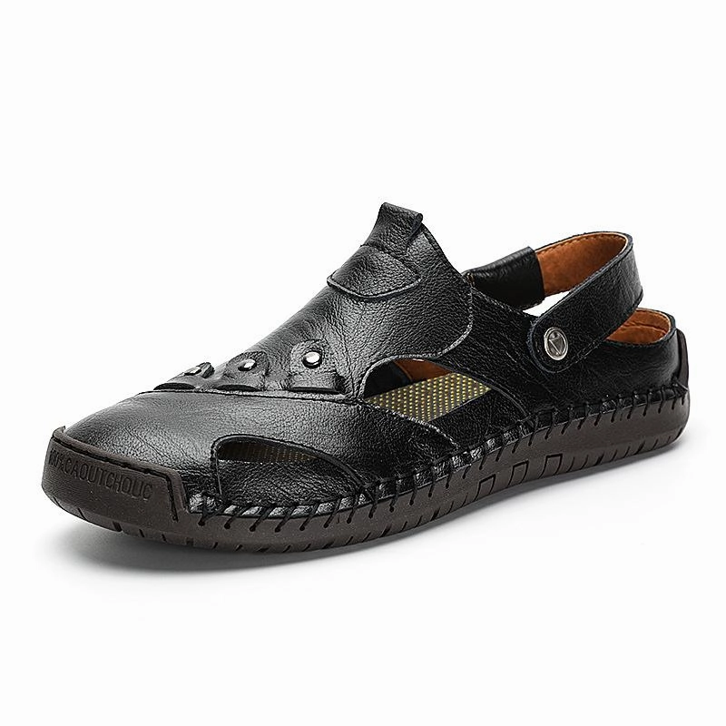 Vintage Bunny Slippers Men Summer Genuine Leather Beach Sandals Slippers