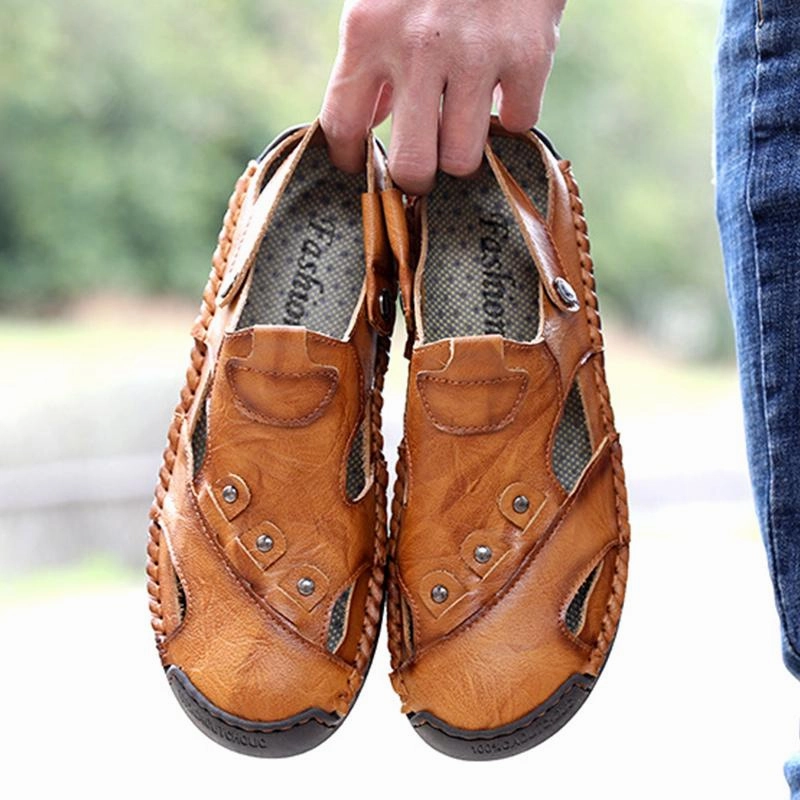 Men Summer Genuine Leather Beach Sandals Slippers Slippers Clipart