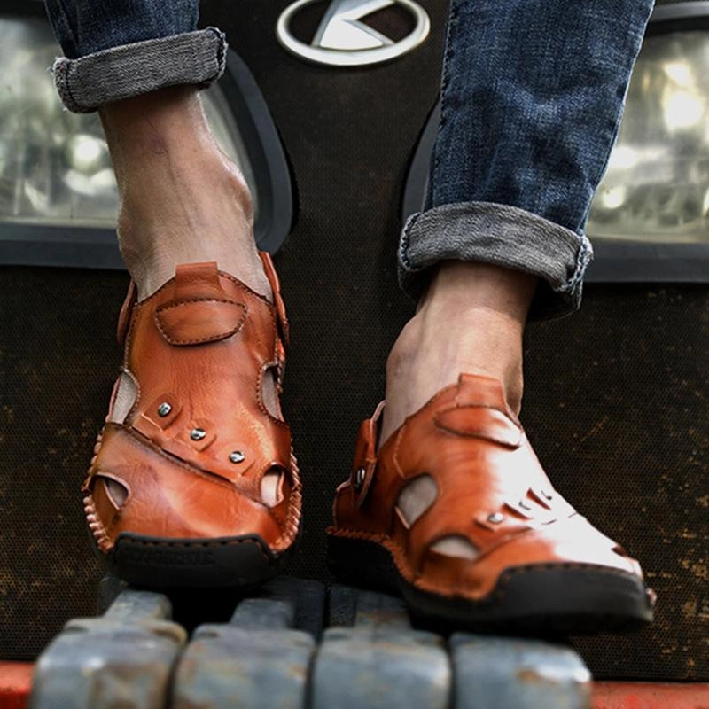 Christmas Slippers Men Summer Genuine Leather Beach Sandals Slippers