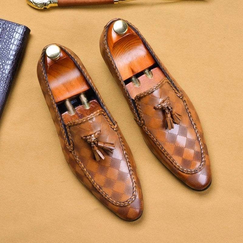 Formal Men's Shoes Genuine Leather Tassel Loafers Dress Shoes Adrian Bex Smooth Leather Tassel Loafers