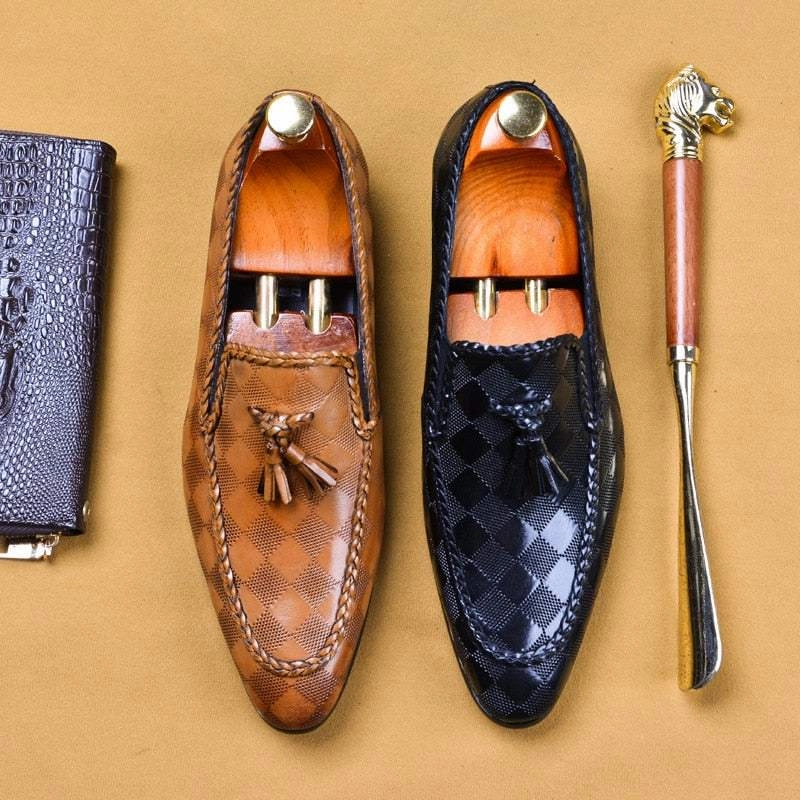 Formal Men's Shoes Genuine Leather Tassel Loafers Dress Shoes Loafers Denim