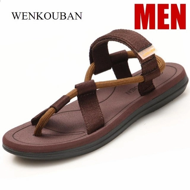 Dog With Slippers Summer Beach Sandals Men Casual Male Shoes Adult Roman Gladiator Sandals Slip on Flats Slippers Flip Flops Zapatos Hombre