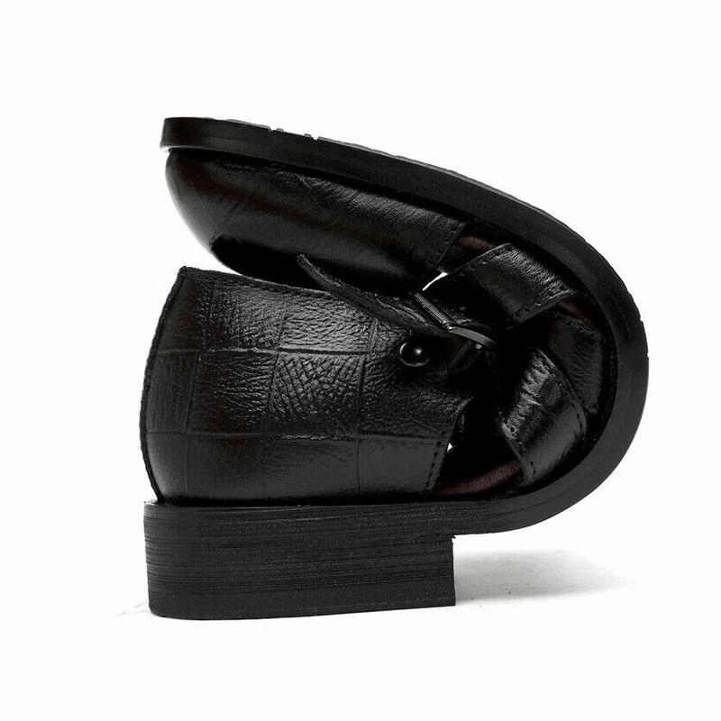 Men's Business Casual Sandals Ankle Strap Flats Soft Leather Shoes Cloud Sandals