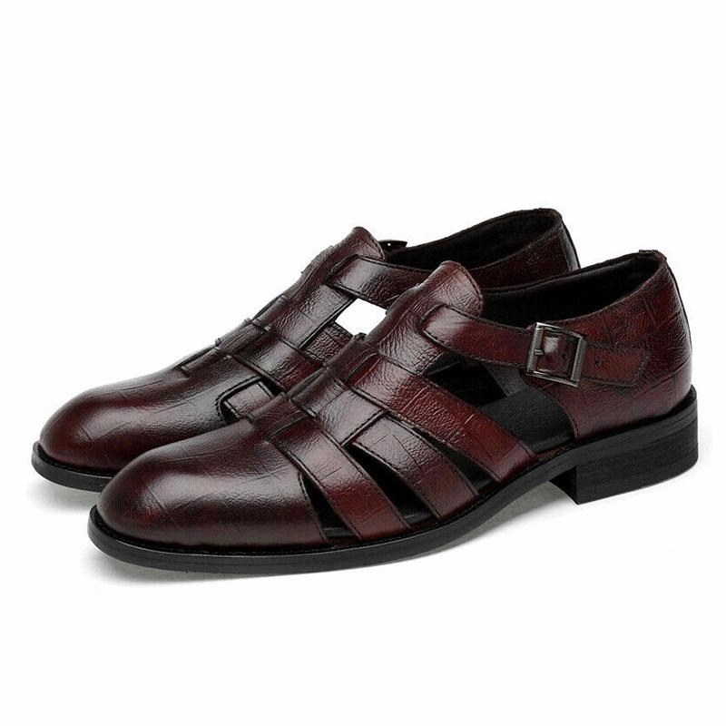 Men's Business Casual Sandals Ankle Strap Flats Soft Leather Shoes Bobs Sandals