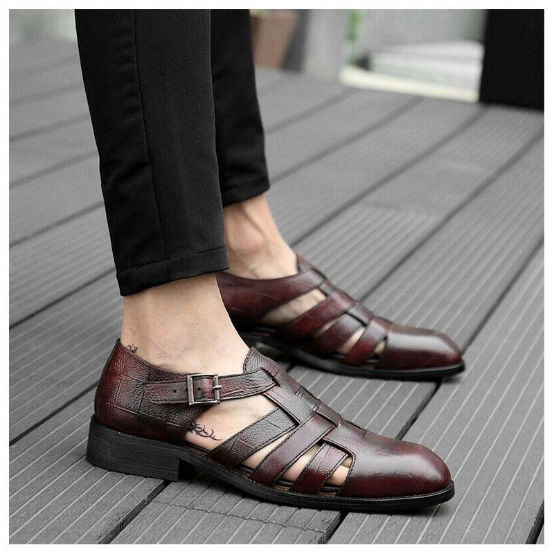 Work Sandals Men's Business Casual Sandals Ankle Strap Flats Soft Leather Shoes