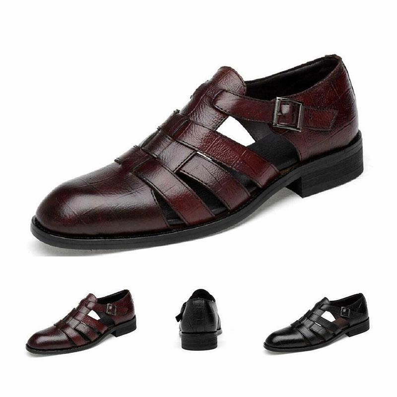 Sandals Good For Flat Feet Men's Business Casual Sandals Ankle Strap Flats Soft Leather Shoes