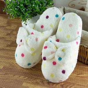 Cluggette Slippers Furry plush house slippers for winter bowknot cute confetti slippers closed toe