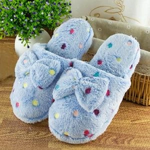 Furry plush house slippers for winter bowknot cute confetti slippers closed toe Canes Slippers