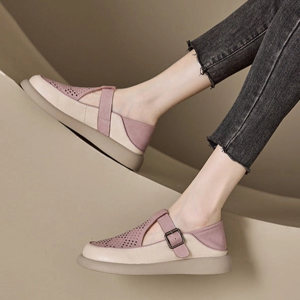 Women's Cut-out Comfort Closed-toe Leather Sandal Casual Dress Shoes With Suit