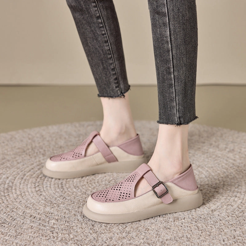 Women's Cut-out Comfort Closed-toe Leather Sandal 574 Casual Shoes