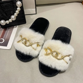 Twist Chain Furry Warm Slippers   B914277 Ballet Slippers