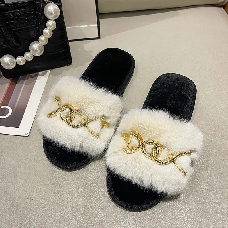 Love To Lounge Slippers Primark Twist Chain Furry Warm Slippers   B914277