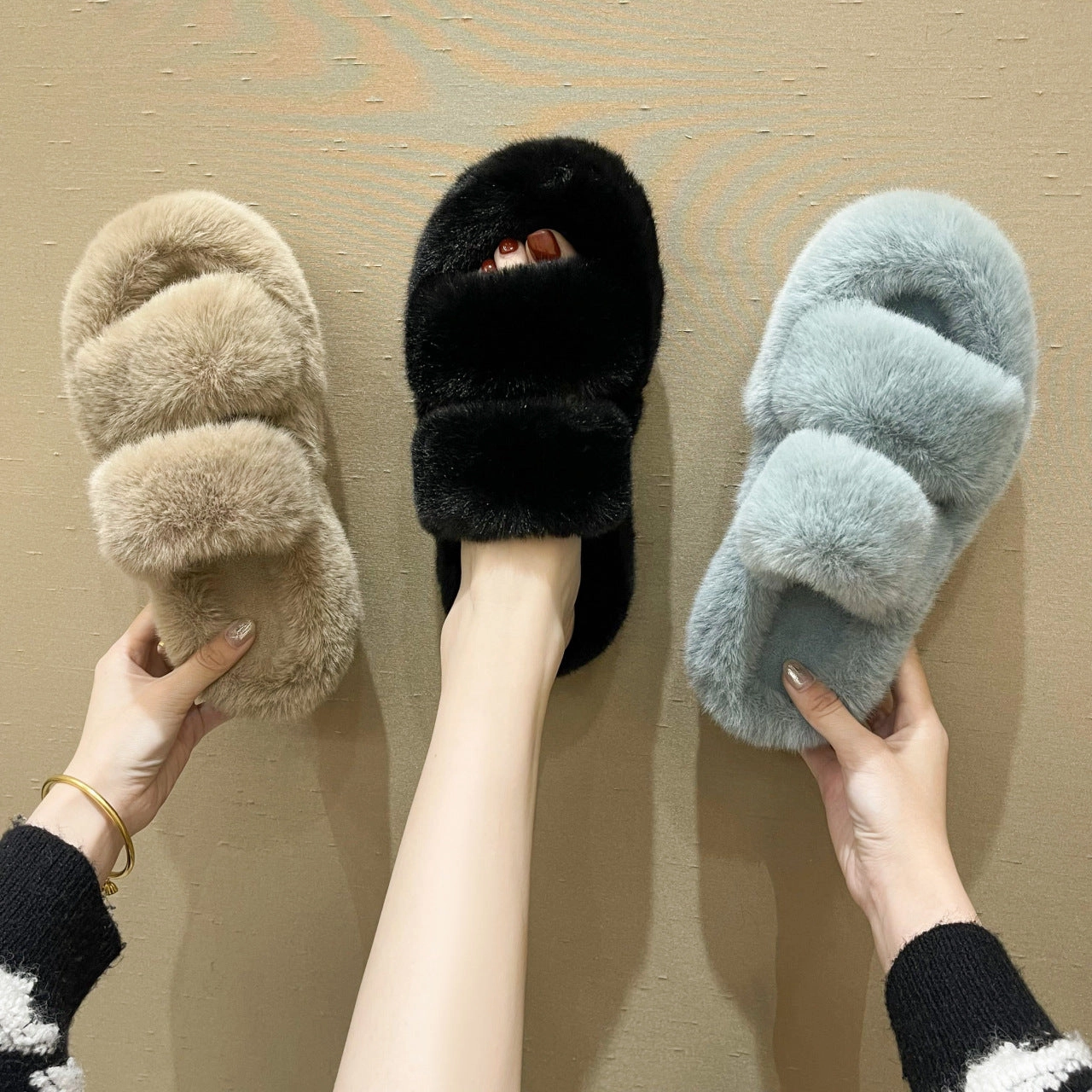 Fuzzy Slippers Women House Shoes Fluffy Bedroom Slippers Slippers With Faux Fur