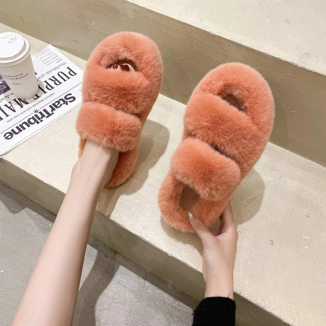 Fuzzy Slippers Women House Shoes Fluffy Bedroom Slippers Sheepskin Mule Slippers