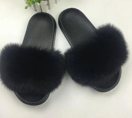 Mesh Slippers Women Furry Slippers Cute Plush Fox Hair Fluffy Sandals