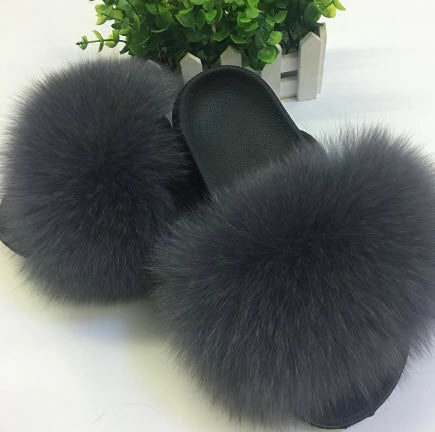 Women Furry Slippers Cute Plush Fox Hair Fluffy Sandals Florence Slippers