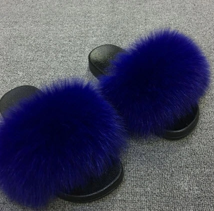 Soft Sole Slippers For Ladies Women Furry Slippers Cute Plush Fox Hair Fluffy Sandals