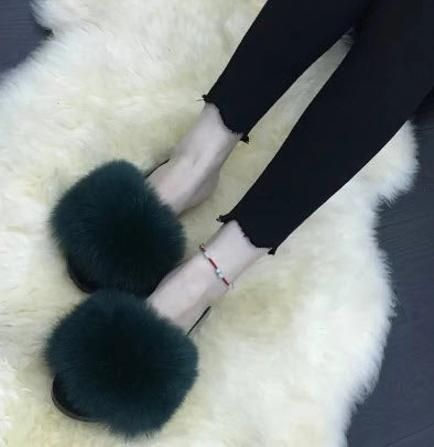 Oooh Geez Slippers Women Furry Slippers Cute Plush Fox Hair Fluffy Sandals