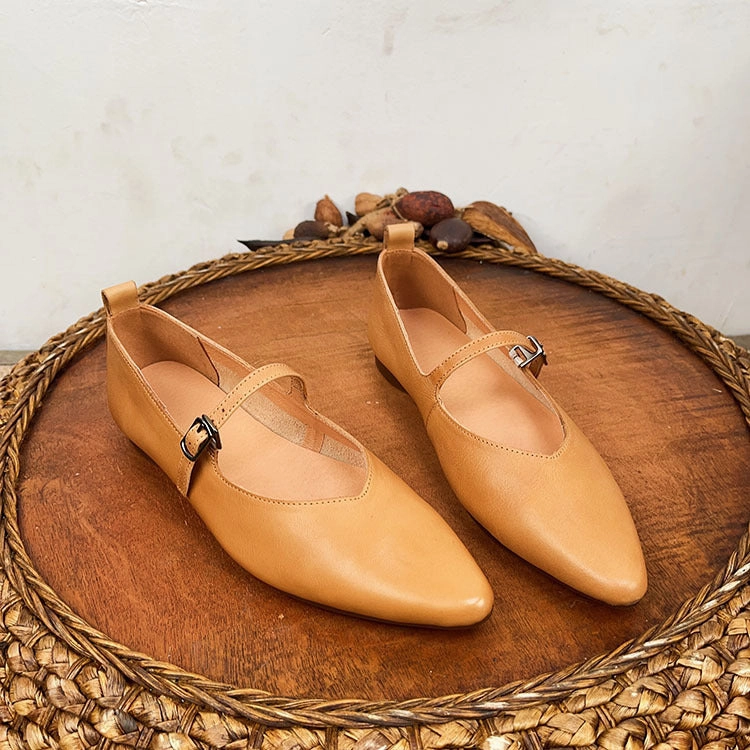 Best Place To Buy Casual Shoes Genuine Leather Mary Jane Shoes For Women Flat Heel Buckle