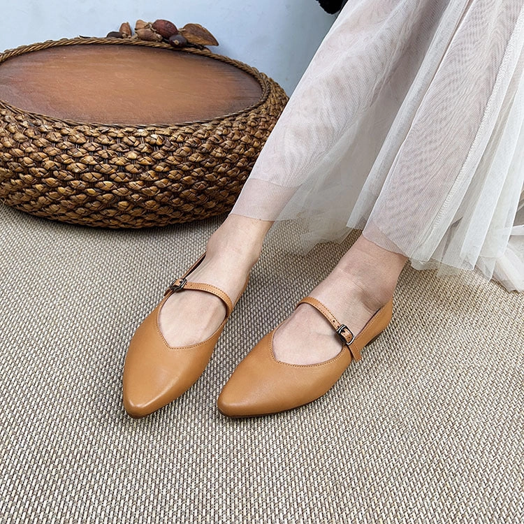 Genuine Leather Mary Jane Shoes For Women Flat Heel Buckle Tennis Shoes For Business Casual