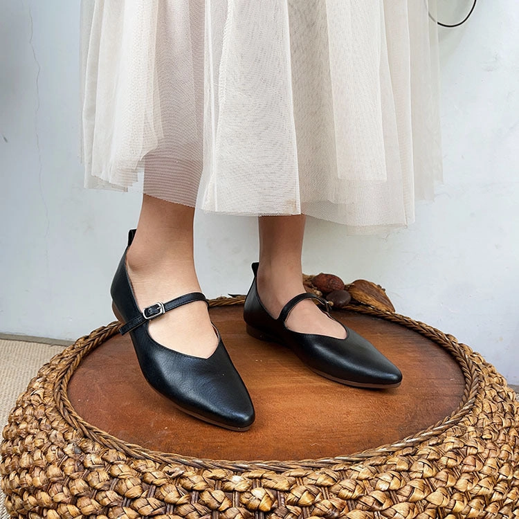 Hoka Casual Shoes Genuine Leather Mary Jane Shoes For Women Flat Heel Buckle