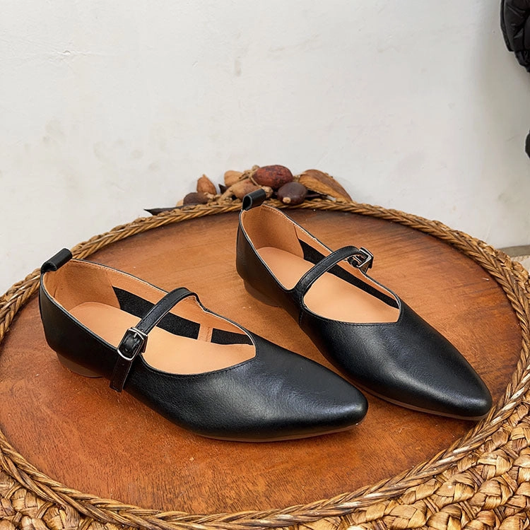 Genuine Leather Mary Jane Shoes For Women Flat Heel Buckle Fall Winter 2024 Shoe Trends Casual