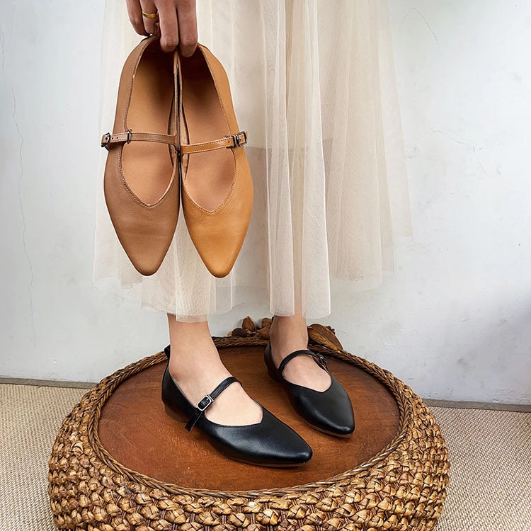 Smart Casual Shoes Sneakers Genuine Leather Mary Jane Shoes For Women Flat Heel Buckle