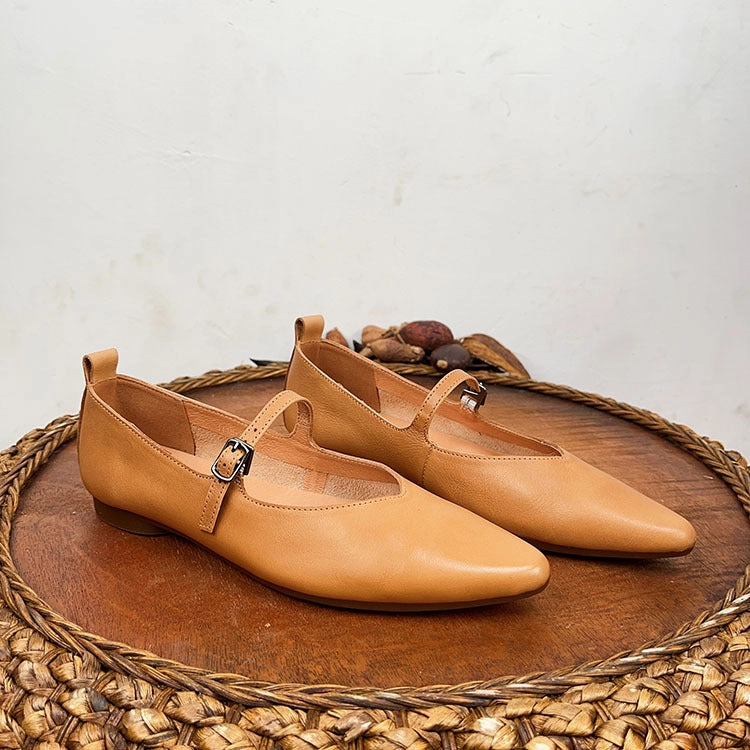 Genuine Leather Mary Jane Shoes For Women Flat Heel Buckle Mens Casual