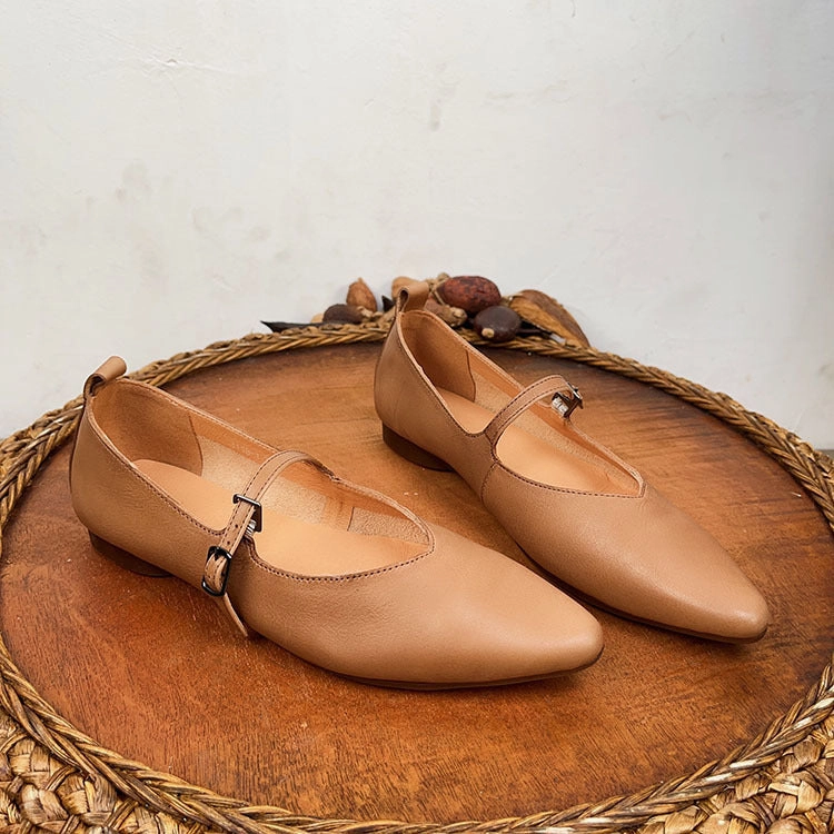 Genuine Leather Mary Jane Shoes For Women Flat Heel Buckle Mary Jane Casual Shoes