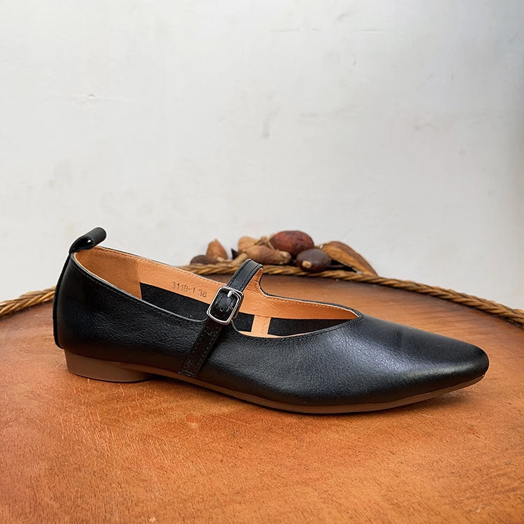 Business Casual Dress Shoes Genuine Leather Mary Jane Shoes For Women Flat Heel Buckle