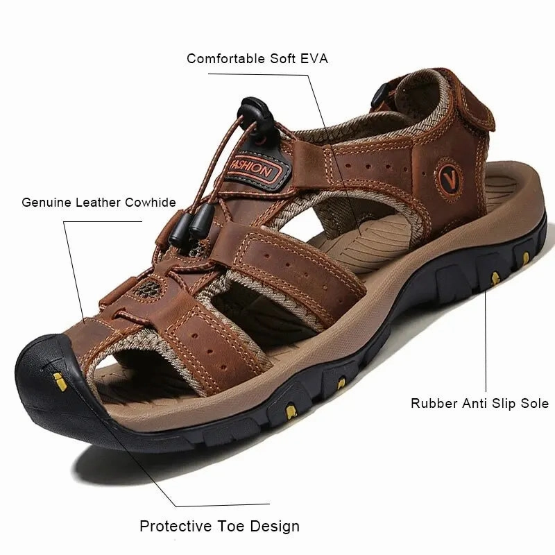 Crocs Low Wedge Sandals Genuine Leather Men Sandals Summer Men's Shoes Outdoor Water Shoes Leather Sandals For Men