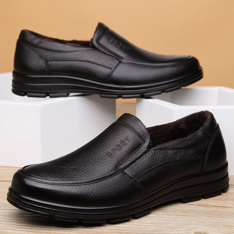 Chunky Loafers With Tights Genuine Leather Shoes Plush Mens Casual Shoes