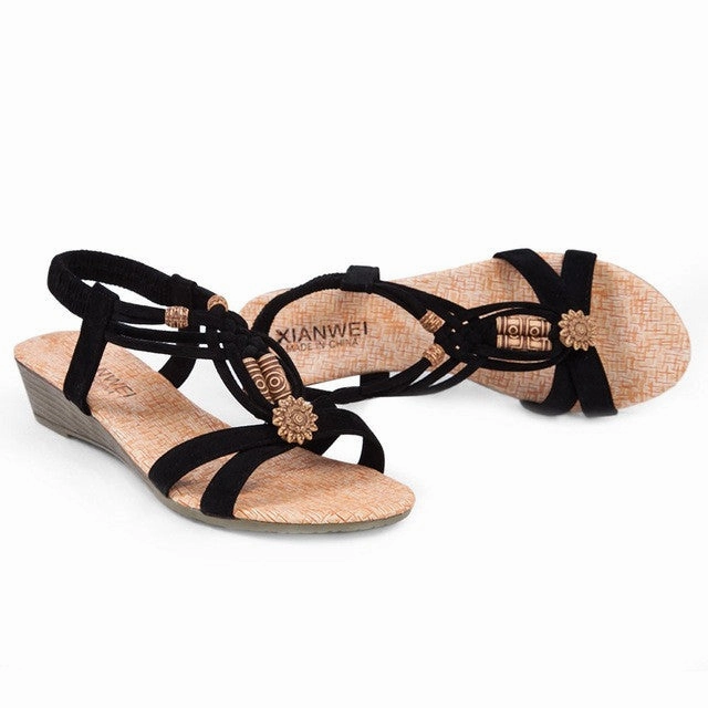 Summer Vintage Women Sandals Gladiator Wedge Woman Shoes Beach Flip Flops Elegant Bohemian Platform Lace Up Women Beach Shoes Fit Foam Flip Flops
