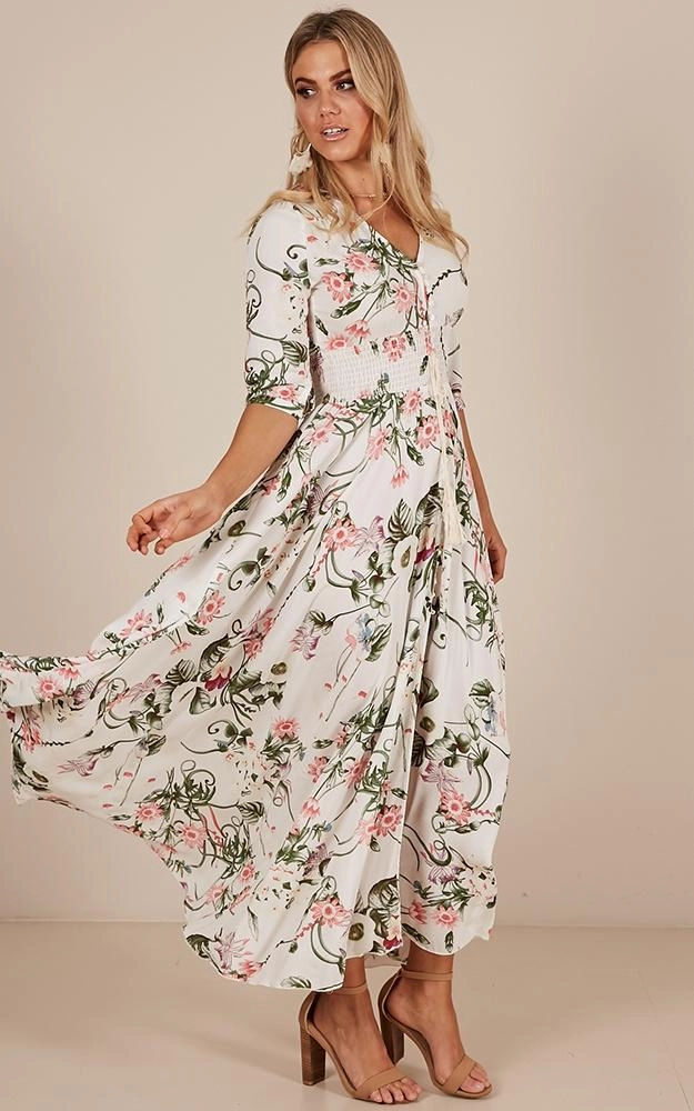 Gangster Slippers Ethnic Style Bohemian Big Hem V-neck Half Sleeve Dress