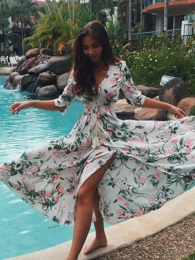 Slippers Shoes Ethnic Style Bohemian Big Hem V-neck Half Sleeve Dress