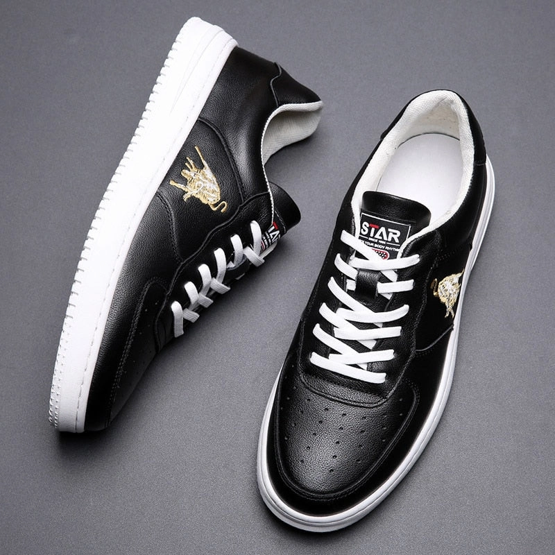 Shoes Leather Flats Men Casual Embroider Leisure Comfortable Flat Sneakers