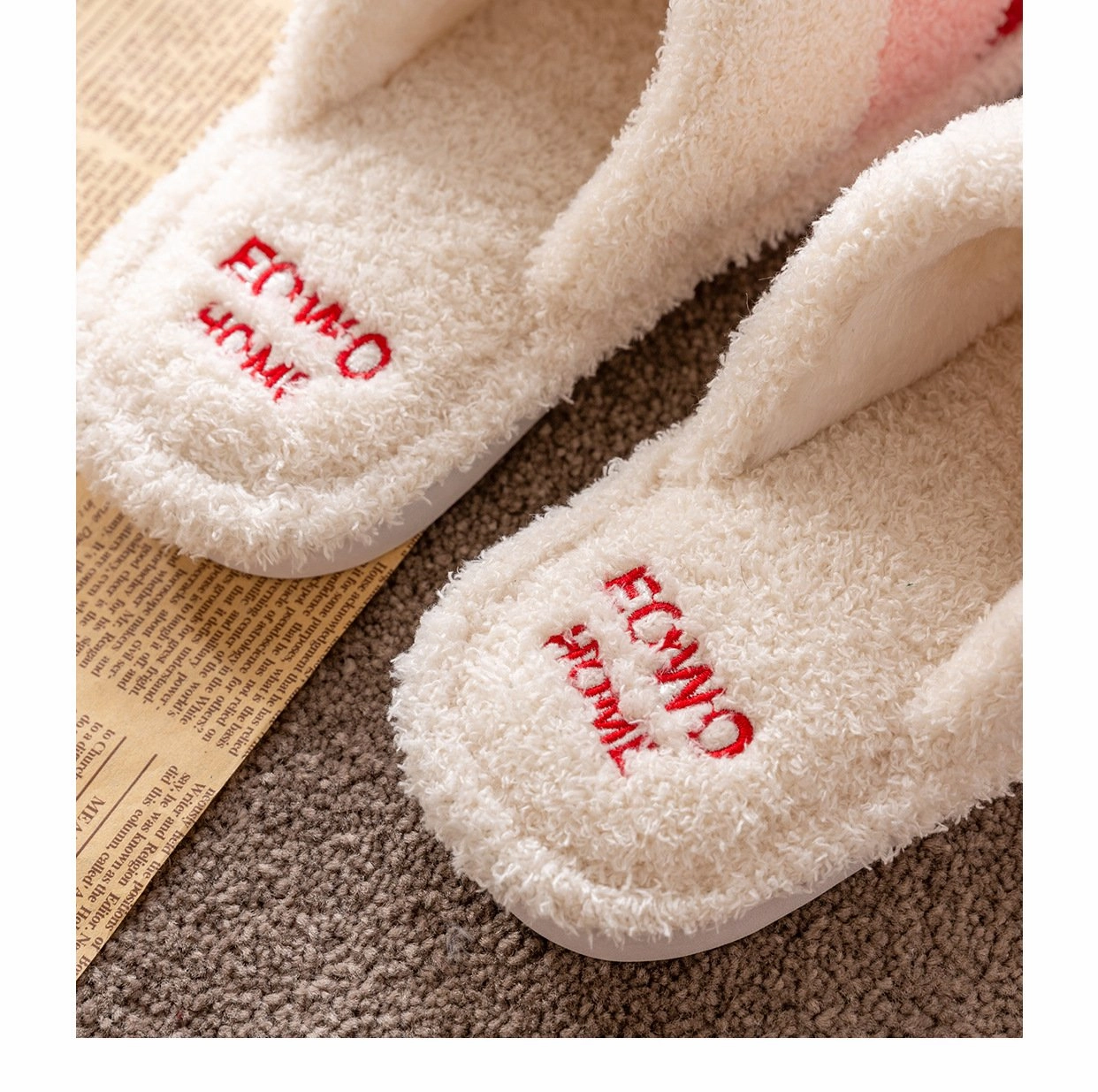 Unisex couple winter slippers color stripe furry warm house shoes with arch support Playboy Slippers