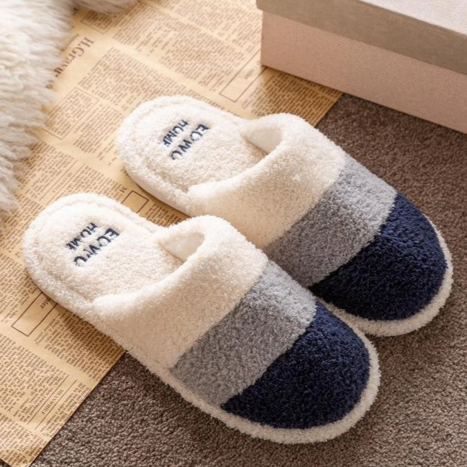 Offcourt Slide Unisex couple winter slippers color stripe furry warm house shoes with arch support