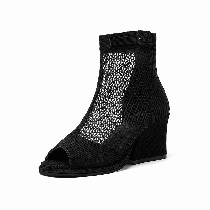 Fashion 7.5cm High Heel Back Zipper Peep Toe Sandals Peep Toe Mid Heel Sandals