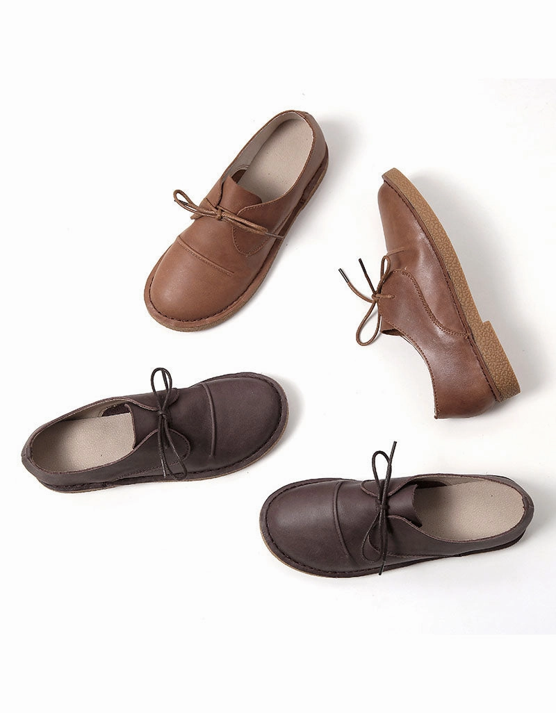 Handmade Soft Sole Lace-Up Retro Flat Shoes Best Flat Sole Shoes For Lifting