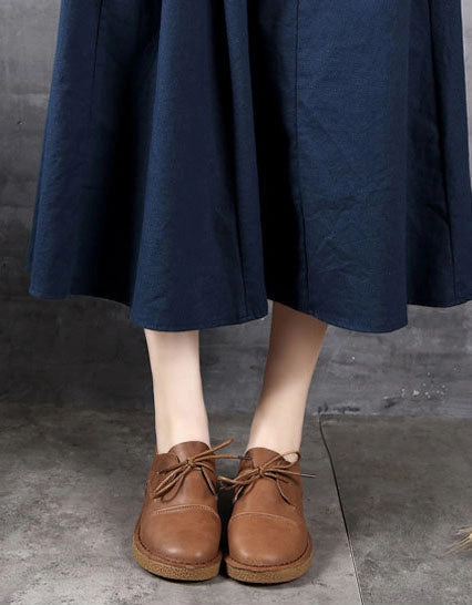 Handmade Soft Sole Lace-Up Retro Flat Shoes Shoes For Nurses With Flat Feet