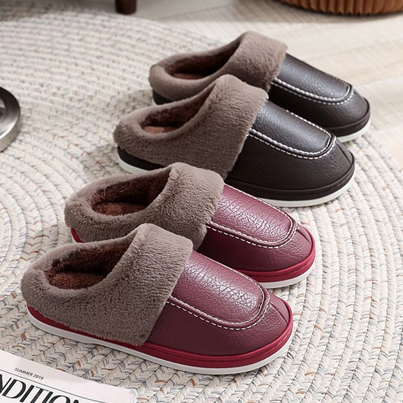 Groovywish Men PU Winter Slippers Fur Indoor Shoes Duck Slippers