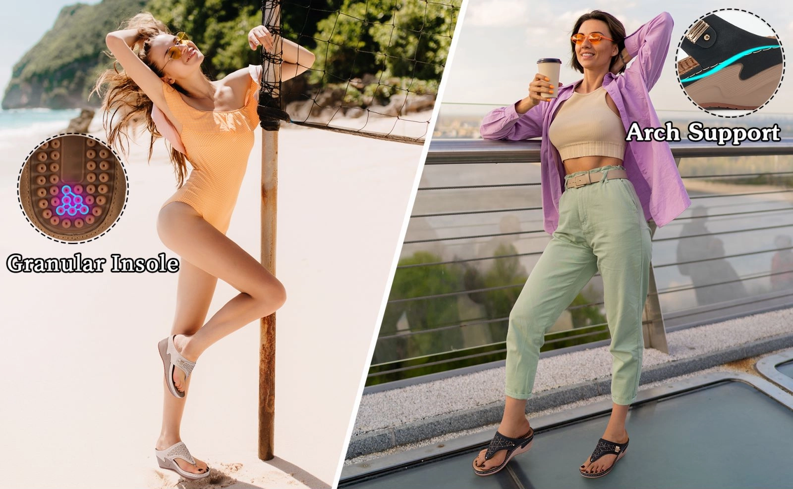 Youth Rainbow Flip Flops HARENCWomens Sandals Flip Flops for Women with Arch Support Summer Casual Wedge Thong Shoes Comfortable Platform Walk Sandal