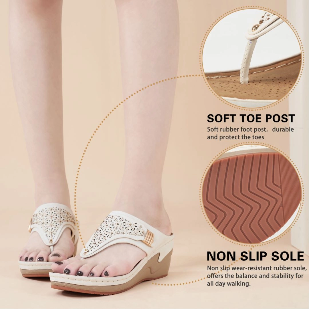 HARENCWomens Sandals Flip Flops for Women with Arch Support Summer Casual Wedge Thong Shoes Comfortable Platform Walk Sandal Rainbow Flip Flops Crystals