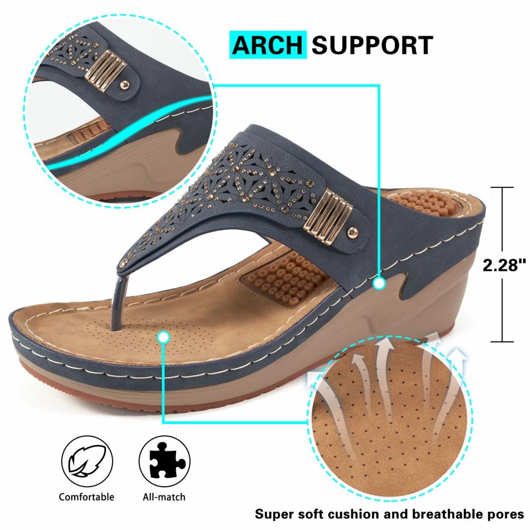 Bay Flip Flops HARENCWomens Sandals Flip Flops for Women with Arch Support Summer Casual Wedge Thong Shoes Comfortable Platform Walk Sandal