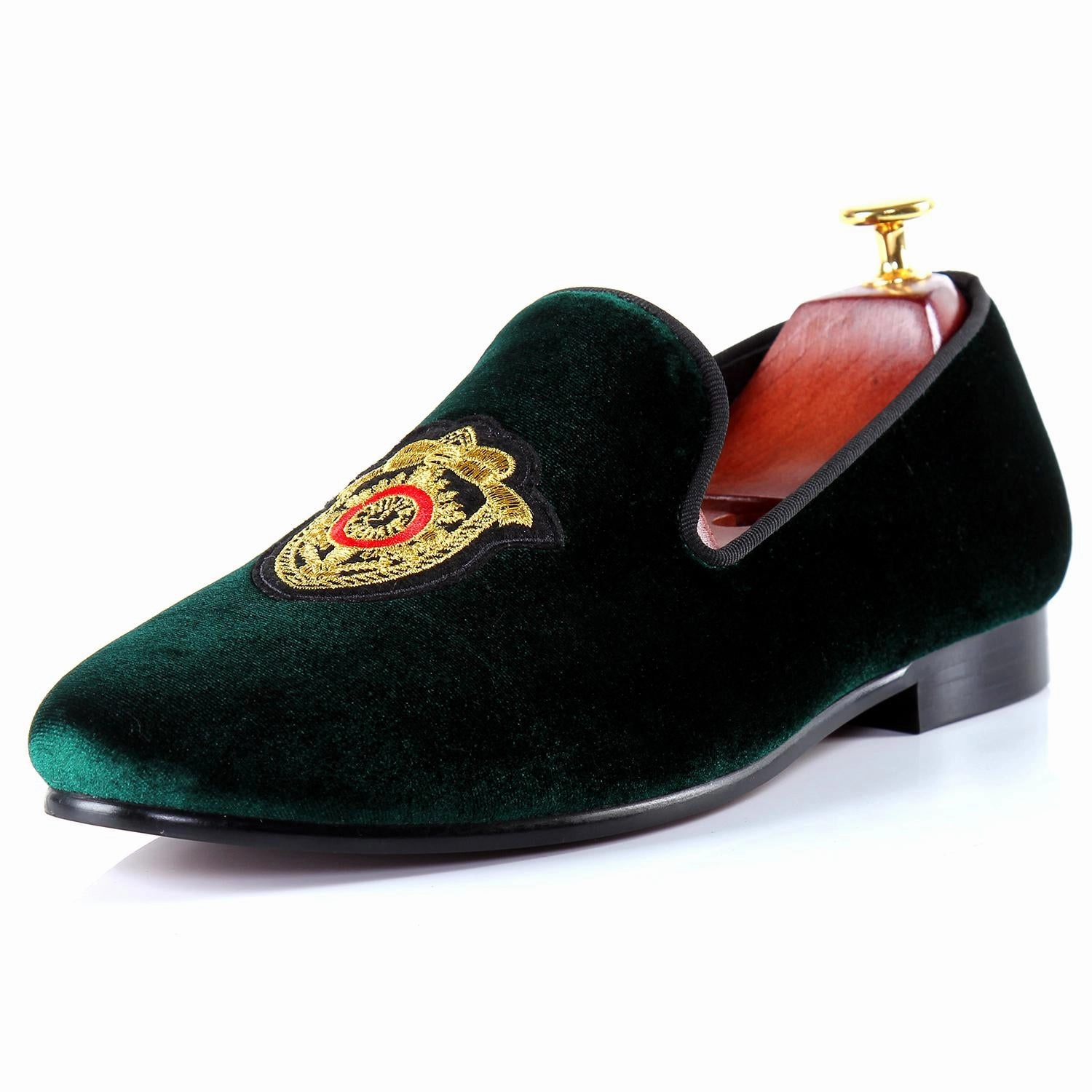 Harpelunde Men Loafers Embroidery Velvet Slippers Blue Flat Shoes Emerald Flat Shoes