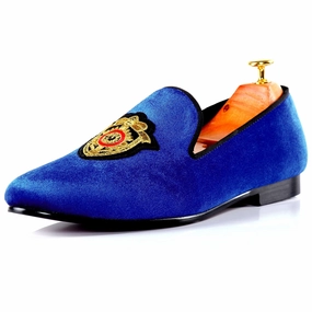 Flat Woven Shoes Harpelunde Men Loafers Embroidery Velvet Slippers Blue Flat Shoes