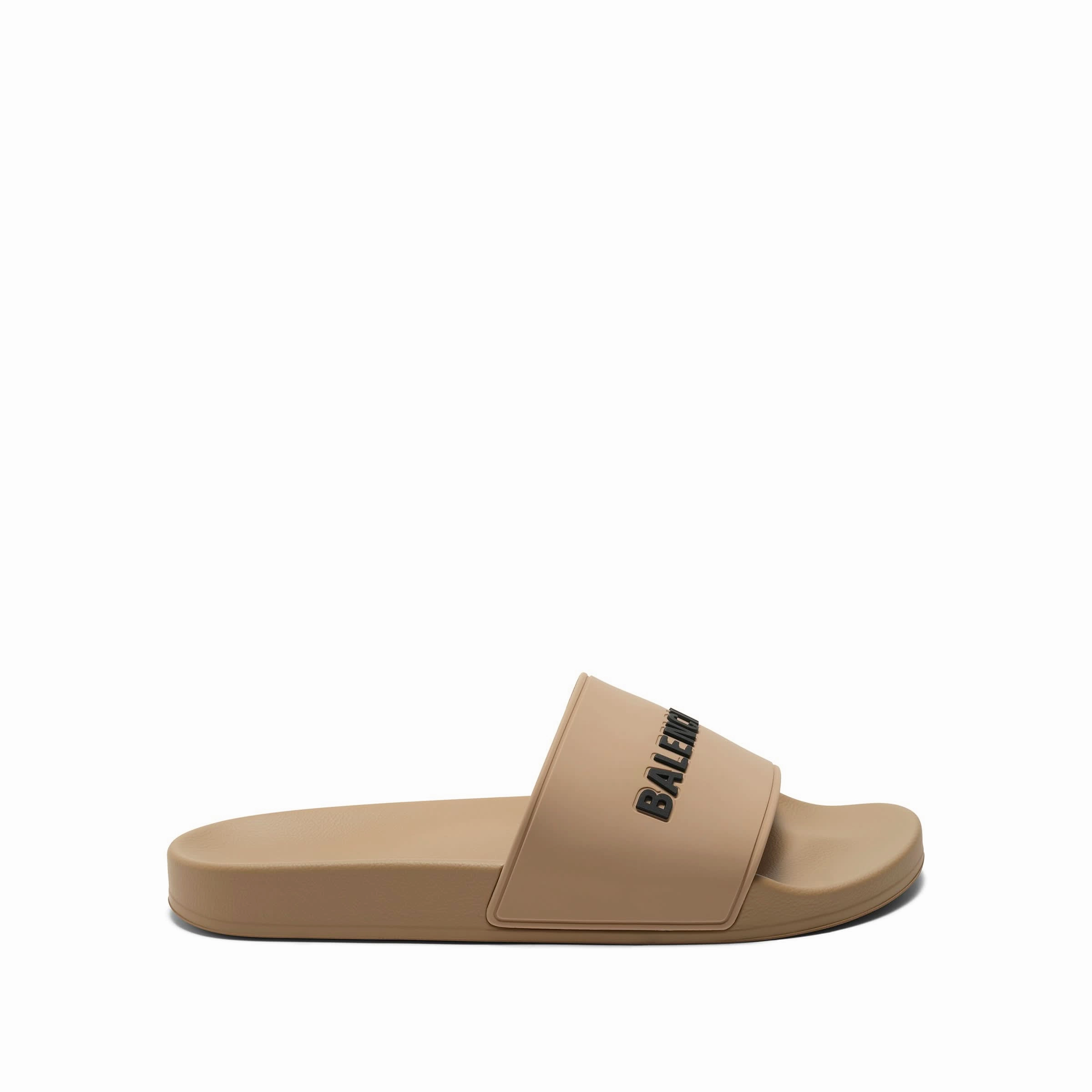 Cushion Sandals 3D Logo Rubber Pool Slide Sandal in Beige/Black