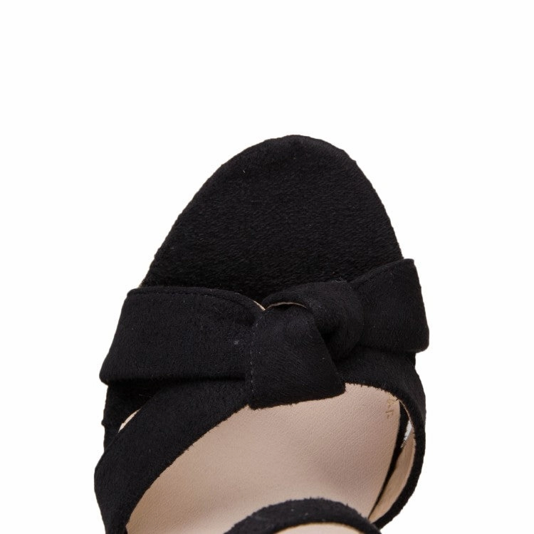 Sandals Comfort Women's Suede Knot Ankle Strap Woven Wedge Heel Platform Sandals